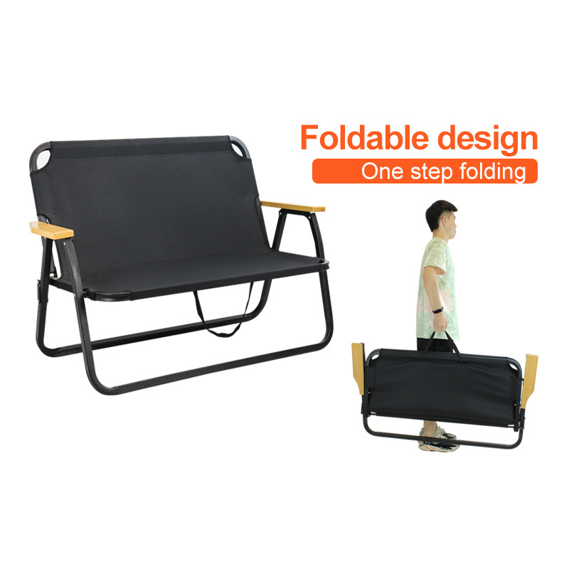 Outdoor Iron Frame Camping Double Seat Two Person Folding Chair Portable Camping Chair