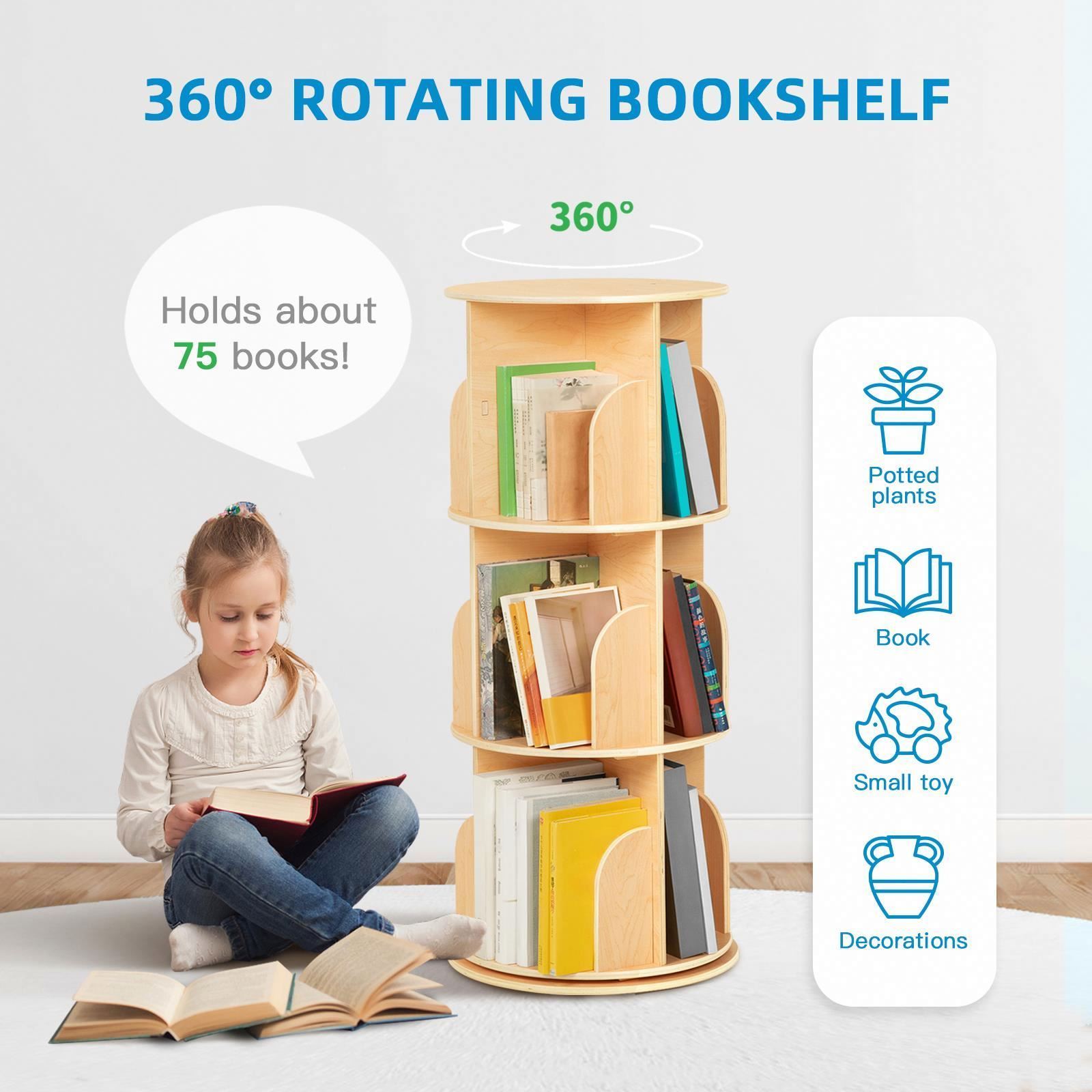 Wooden Rotating Bookshelf Kids Montessori revolving Bookcases Storage Decoration For Home Toddler