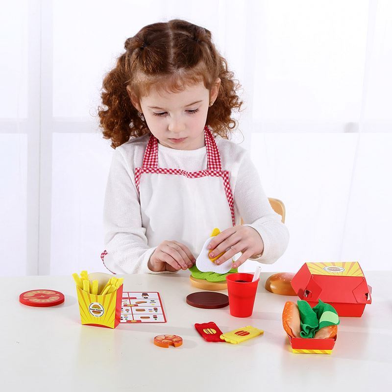 2020 New Design Colorful Wooden Fast Food Play Food Toy Set for Kids