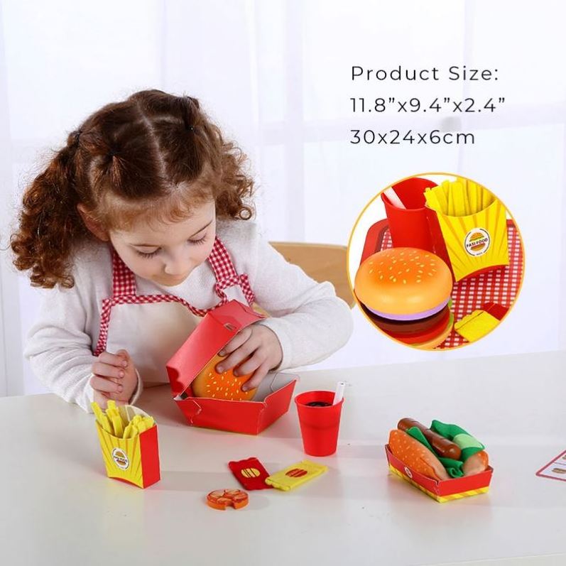 2020 New Design Colorful Wooden Fast Food Play Food Toy Set for Kids