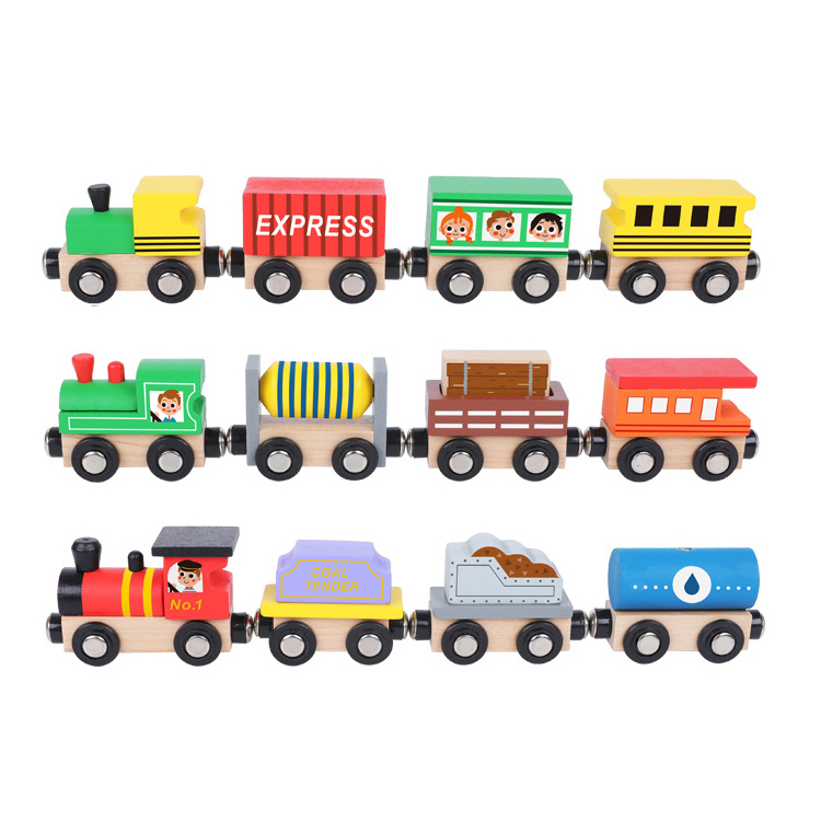 Wooden Train Set Toy Magnetic Children Play Wood Train Toy Railway Track For Kids wooden car model toy