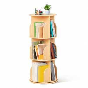 Wooden Rotating Bookshelf Kids Montessori revolving Bookcases Storage Decoration For Home Toddler