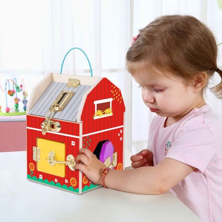 Toddler Farm Activity House with Locks and Latches Promotes Sensory Learning Basic Skills Travel Toy