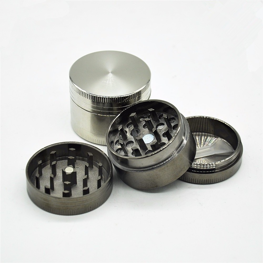 40mm  mini Stainless steel Black Tobacco Grinder 3 Parts herb Grinder Metal Customized logo Free