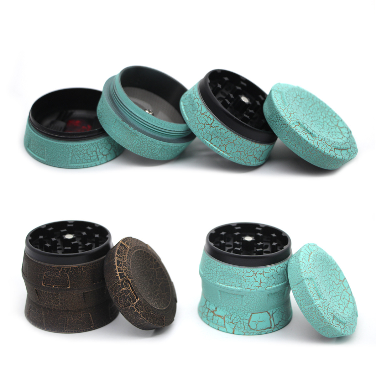 Custom Logo Concave surface Tobacco Grinder aluminium alloy 4 parts 63mm  Crackle paint herb grinder Spice