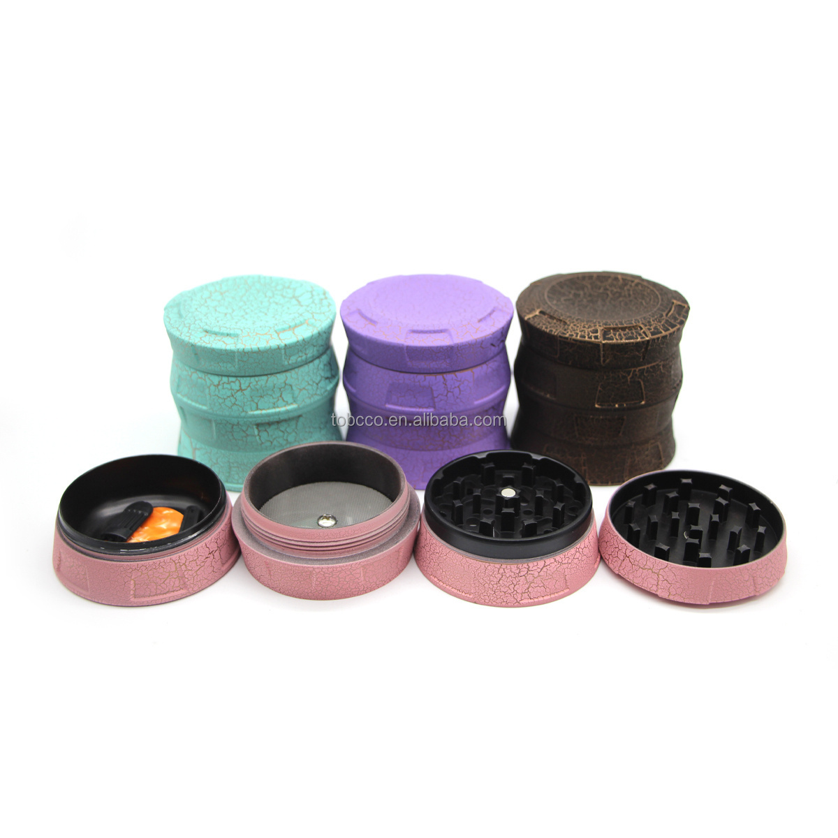 Custom Logo Concave surface Tobacco Grinder aluminium alloy 4 parts 63mm  Crackle paint herb grinder Spice