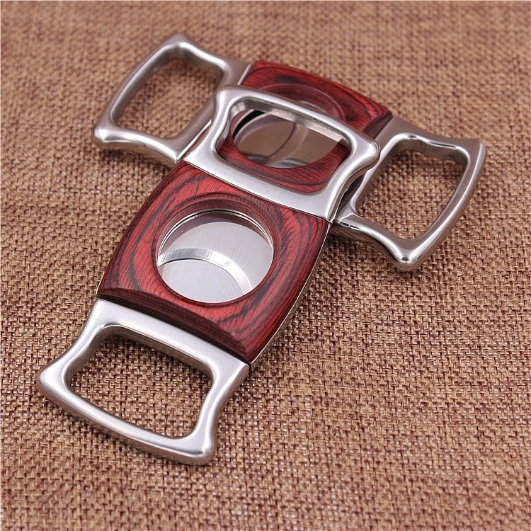 Factory Wholesale Custom Logo Professional cigar scissors luxury stainless steel cigar cutter with Wood