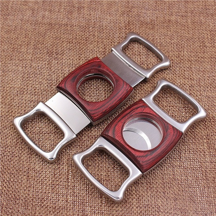 Factory Wholesale Custom Logo Professional cigar scissors luxury stainless steel cigar cutter with Wood