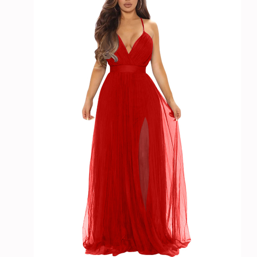 Women's Sexy Deep V Neck Split Cocktail Party Formal Bridesmaid Maxi Summer Dress