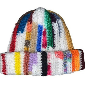 Unisex Custom personalized handmade crochet scrap yarn multicolor beanie stripe split knitted beanie