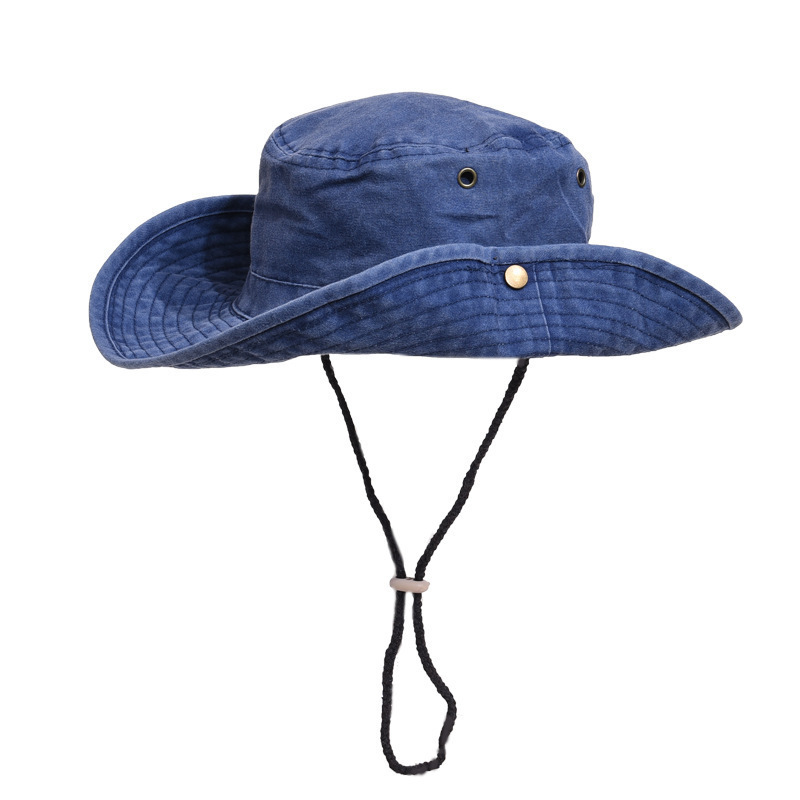 Bucket Hats with String Washed Denim Women Men Wide Brim UV Protection Boonie Sun Hat Outdoor Fishing Beach Unisex Jean Cap