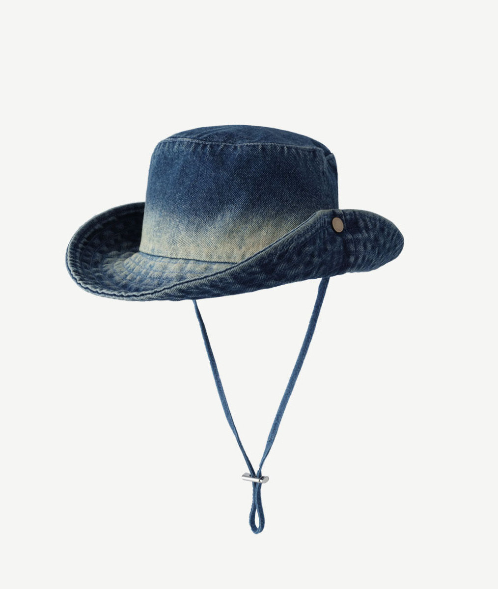 Unisex stone Washed Denim Distressed Classic Safari Bucket Hat Boonie Wide Brim Sun Hat Chin Strap Fishing Foldable hat