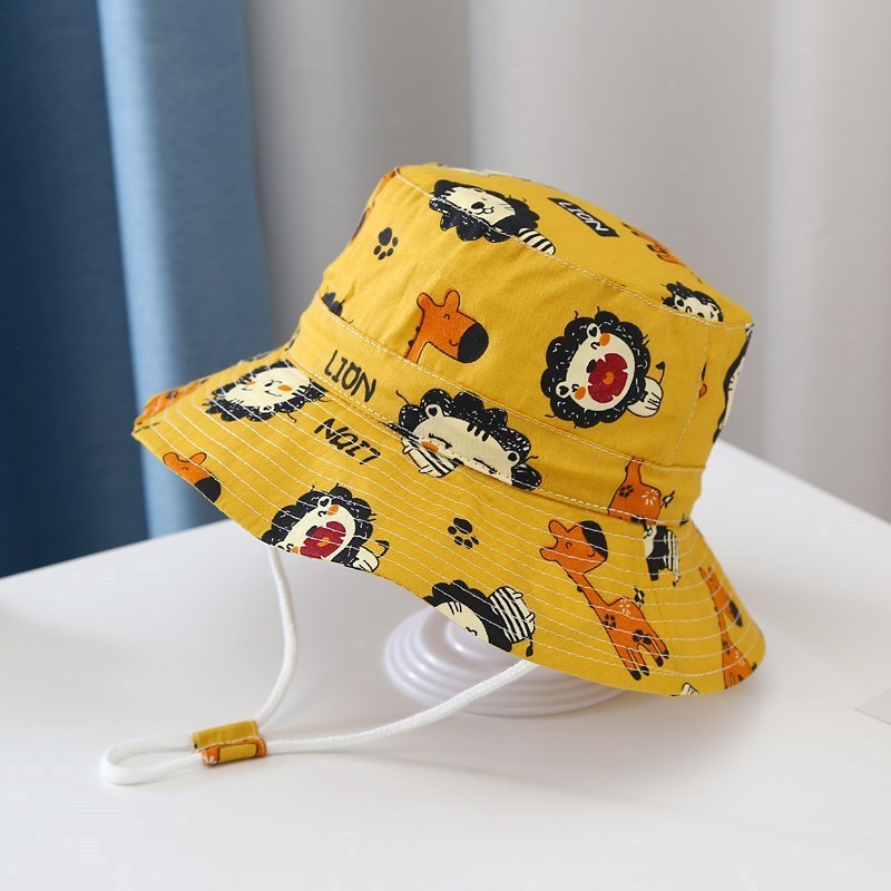 Wholesale Customized Adjustable kids printing Sun Hat UV Protection Summer  Bucket Hat with string Kids Wide Brim Hat