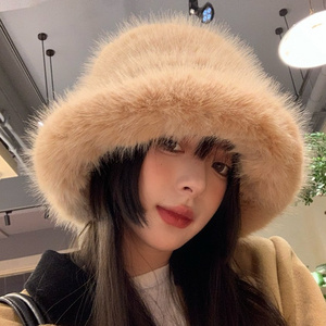 Premium faux fur luffy fisherman hat Wide Brim Fluffy Bucket Hat Winter Faux Fur Bucket Hat