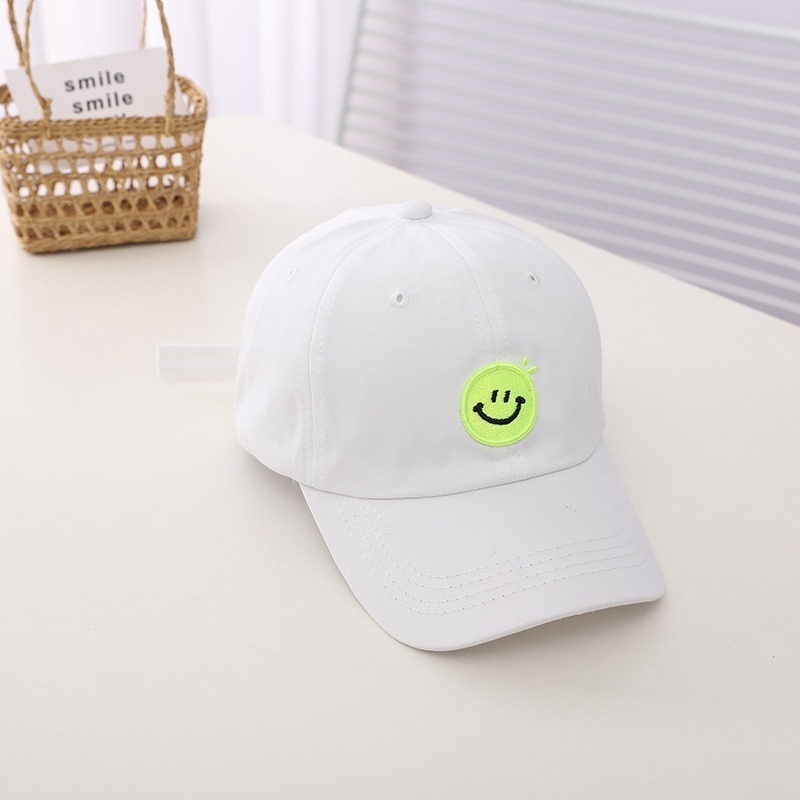 Candy colours  kids baseball cap 6 panel hat smile face embroidery patch baseball cap for boys and girls