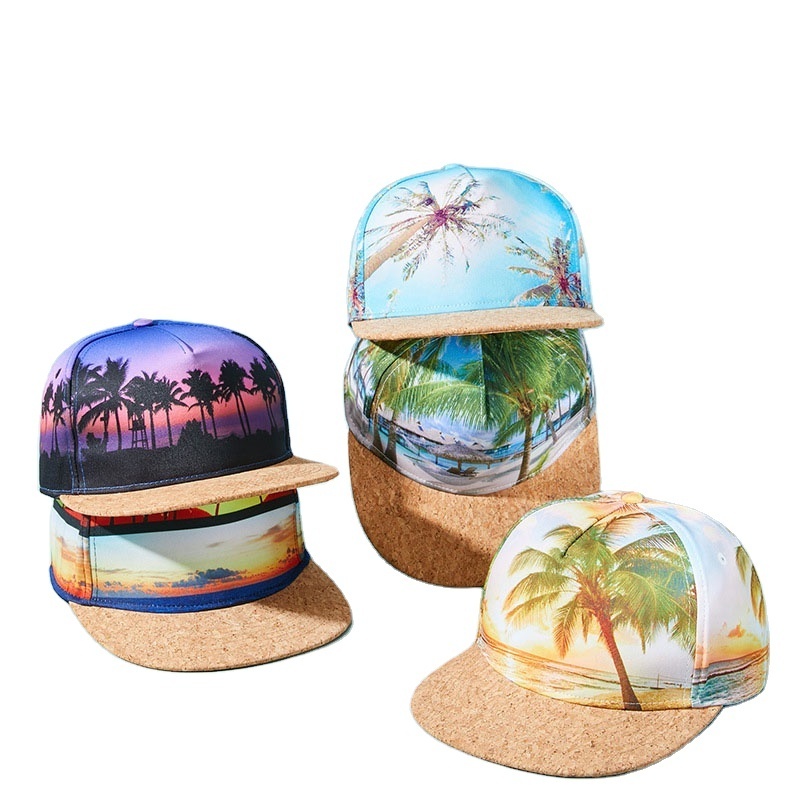 Sublimation Cap Custom Hawaii Palm Printing All Over 5 Panel Snapback Cap Hats New Trendy women men wood brim cap hat Factory