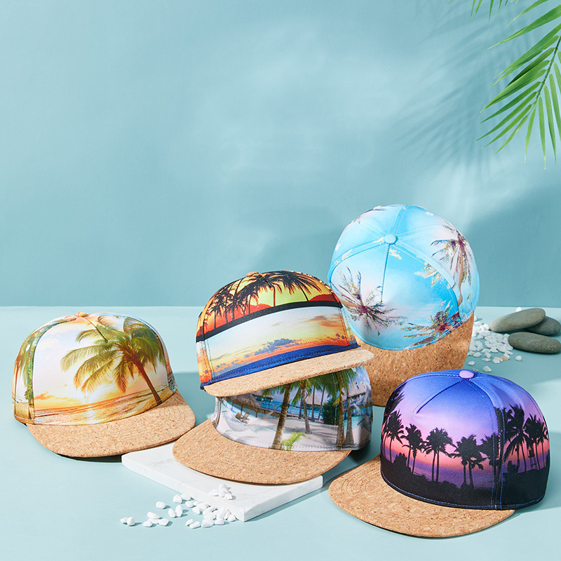 Sublimation Cap Custom Hawaii Palm Printing All Over 5 Panel Snapback Cap Hats New Trendy women men wood brim cap hat Factory