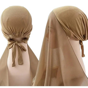 New Arrival Malaysian Islamic Ready To Wear Under Scarf Ladies Pearl Chiffon Instant Hijab Scarf With Caps