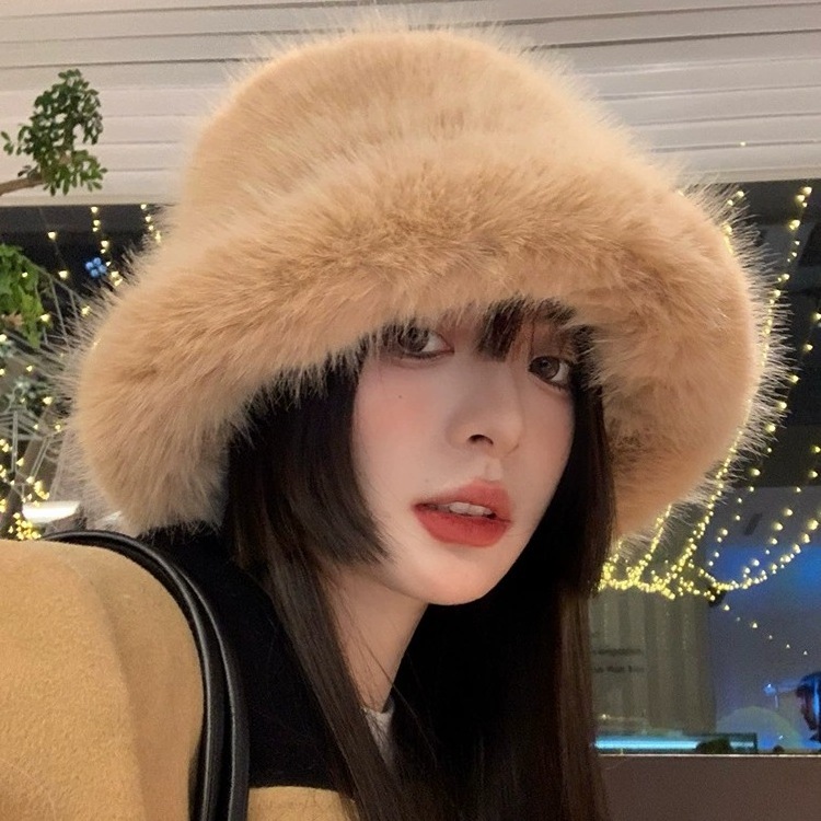 Premium faux fur luffy fisherman hat Wide Brim Fluffy Bucket Hat Winter Faux Fur Bucket Hat