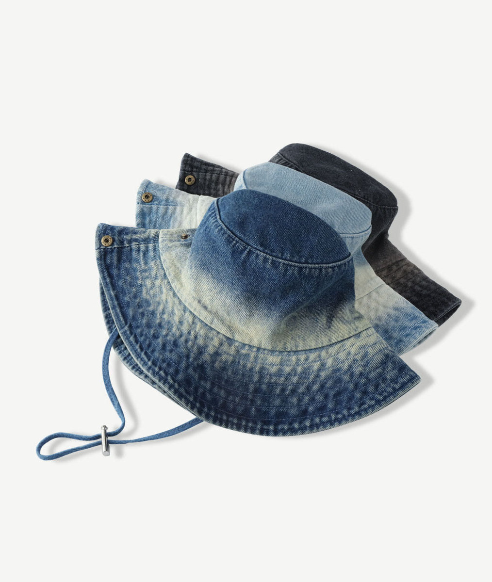 Unisex stone Washed Denim Distressed Classic Safari Bucket Hat Boonie Wide Brim Sun Hat Chin Strap Fishing Foldable hat