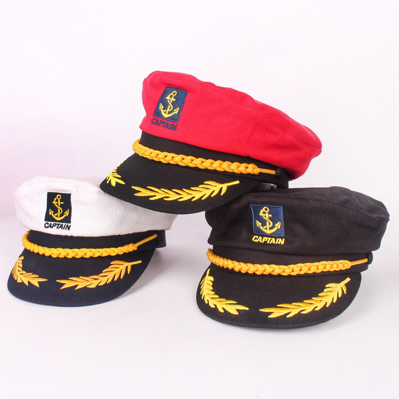 flat top uniform cap European and American hat customized children's white navy cap captain sailor hats