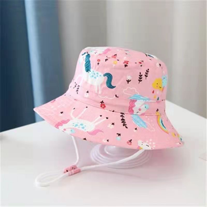 Wholesale Customized Adjustable kids printing Sun Hat UV Protection Summer  Bucket Hat with string Kids Wide Brim Hat