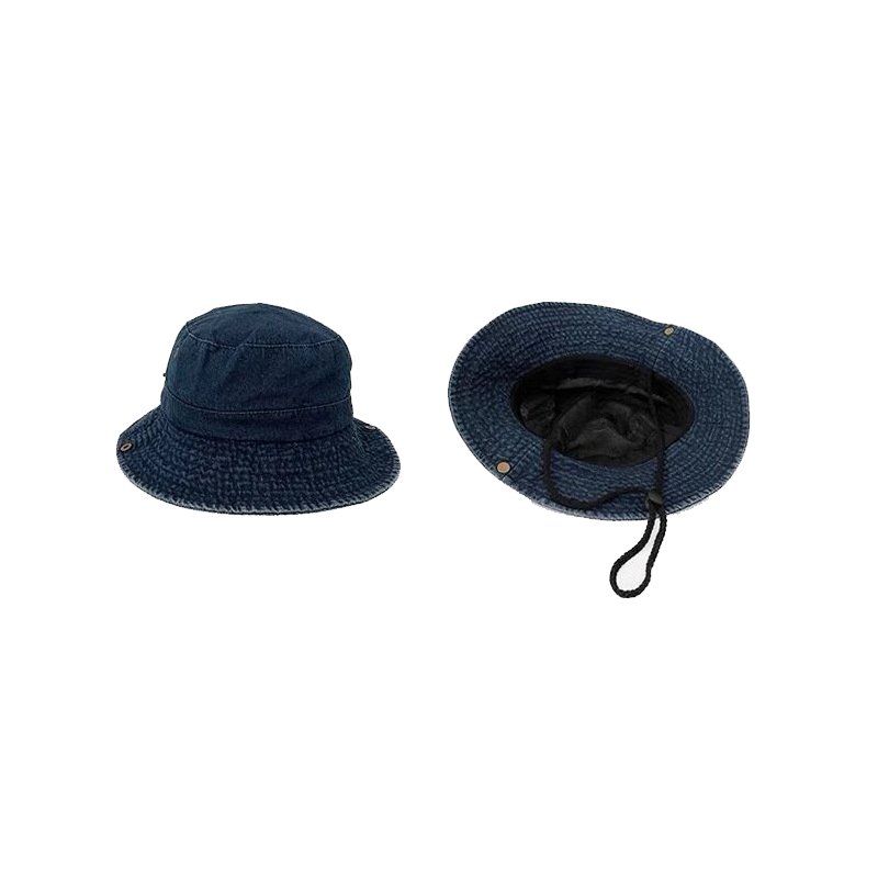 Bucket Hats with String Washed Denim Women Men Wide Brim UV Protection Boonie Sun Hat Outdoor Fishing Beach Unisex Jean Cap