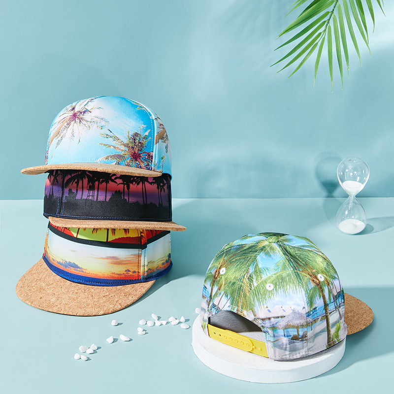 Sublimation Cap Custom Hawaii Palm Printing All Over 5 Panel Snapback Cap Hats New Trendy women men wood brim cap hat Factory