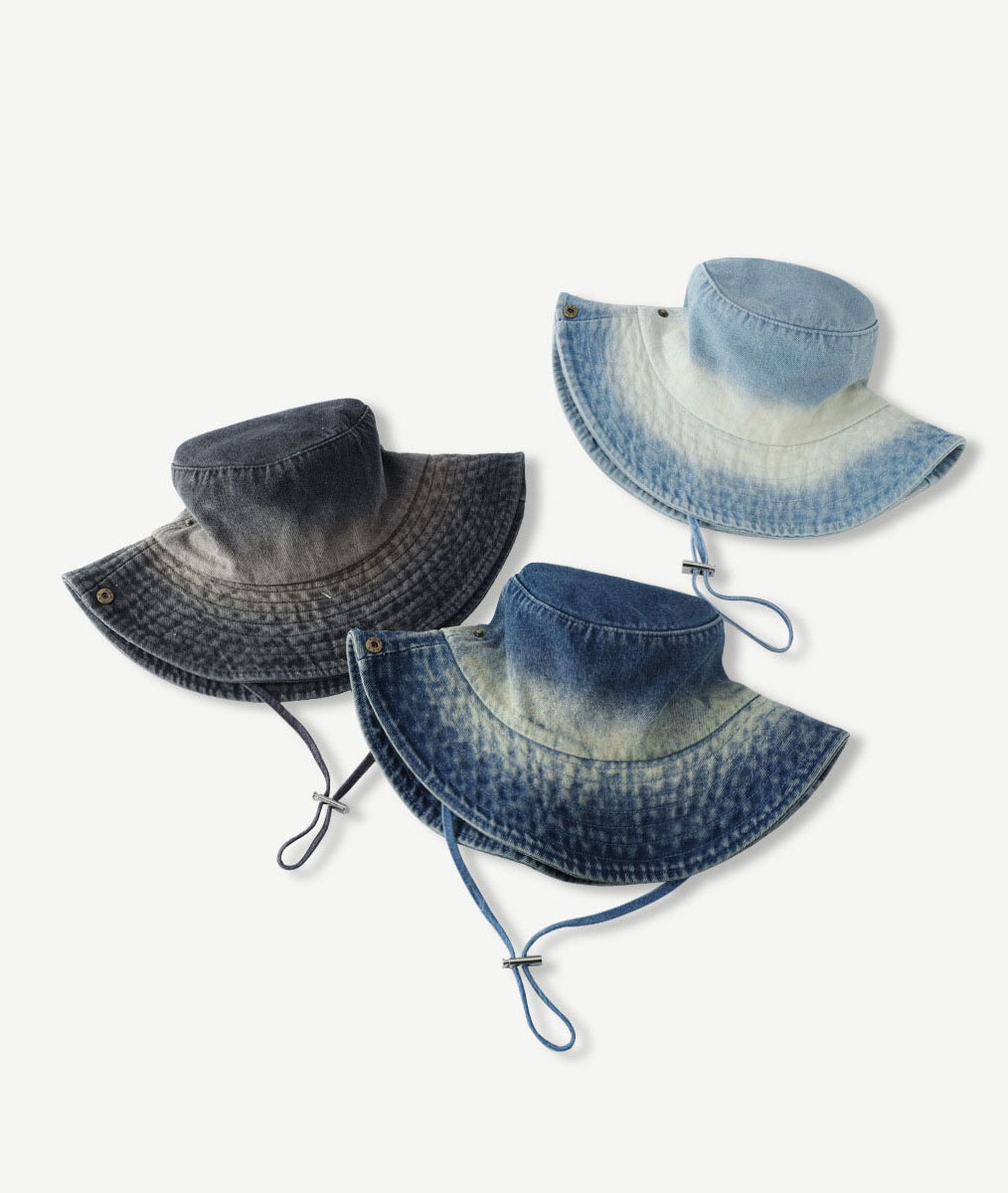 Unisex stone Washed Denim Distressed Classic Safari Bucket Hat Boonie Wide Brim Sun Hat Chin Strap Fishing Foldable hat