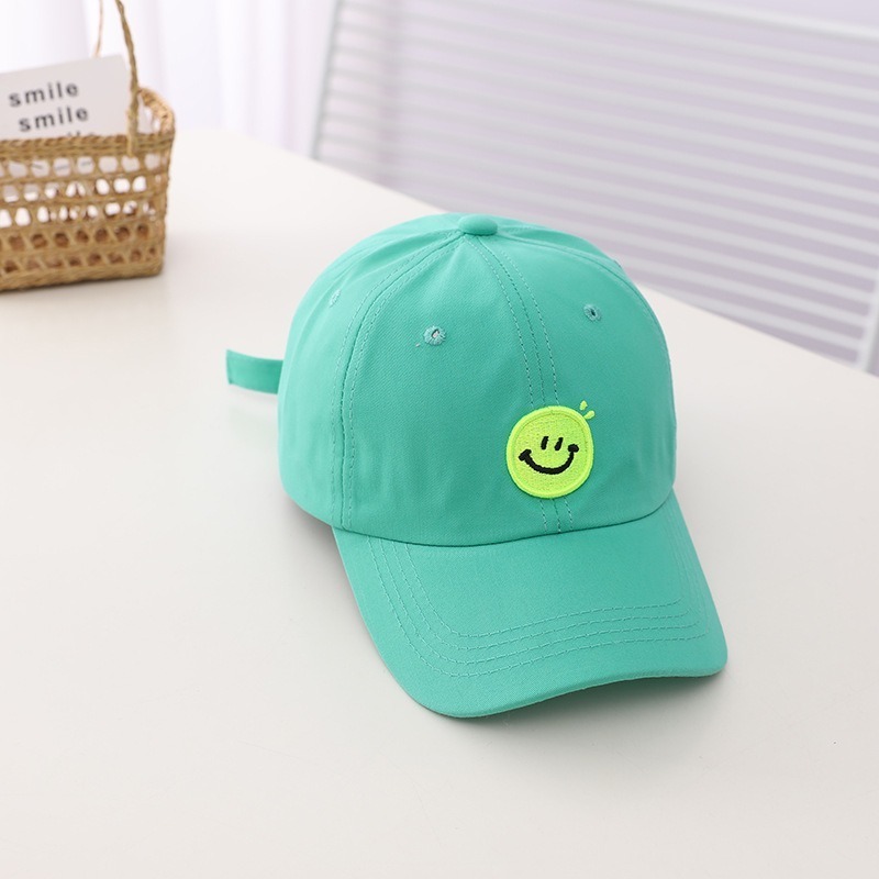 Candy colours  kids baseball cap 6 panel hat smile face embroidery patch baseball cap for boys and girls