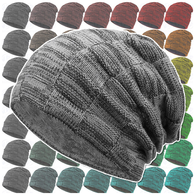 Trendy Women Warm Oversized Chunky Soft Oversized Cable Knit Slouchy Beanie Messy Bun Hat Ponytail Argyle Checkered Plaid Beanie