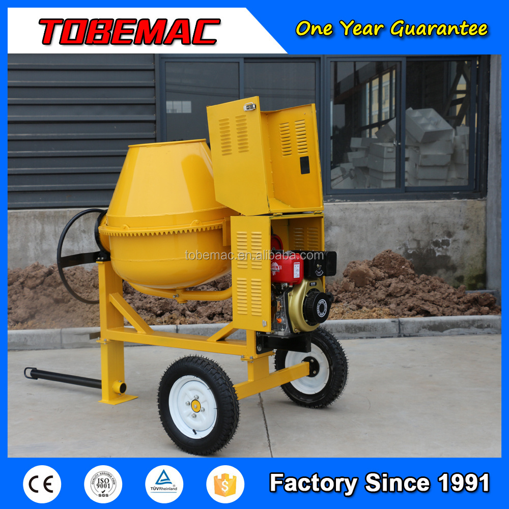 350l TOBEMAC Brand Concrete Mixer Machine Specifications Air-cooled Diesel Engine 6HP Mixing Power ISO9001:2015