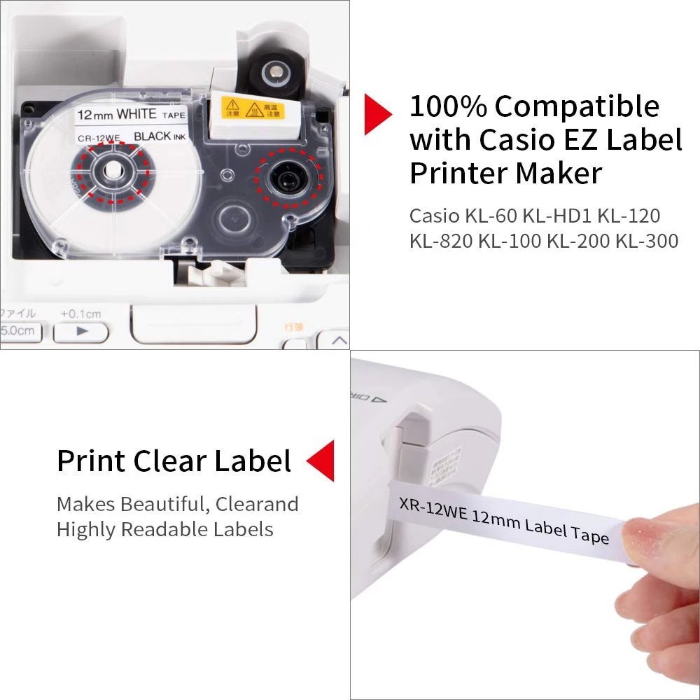 PT-12YW Compatible casi Label Tape XR-12YW 12mm Cassette Ribbon tape cartridge for Casi KL-780 label Printer