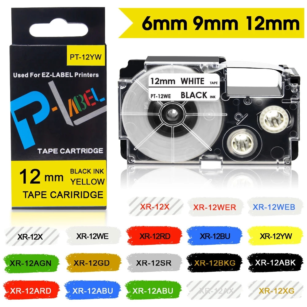 PT-12YW Compatible casi Label Tape XR-12YW 12mm Cassette Ribbon tape cartridge for Casi KL-780 label Printer