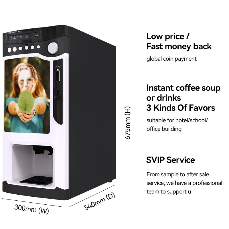 free spare parts cheap automatic 3 Selections Instant Drink coffee dispenser coin operated vending machine with cup dispenser