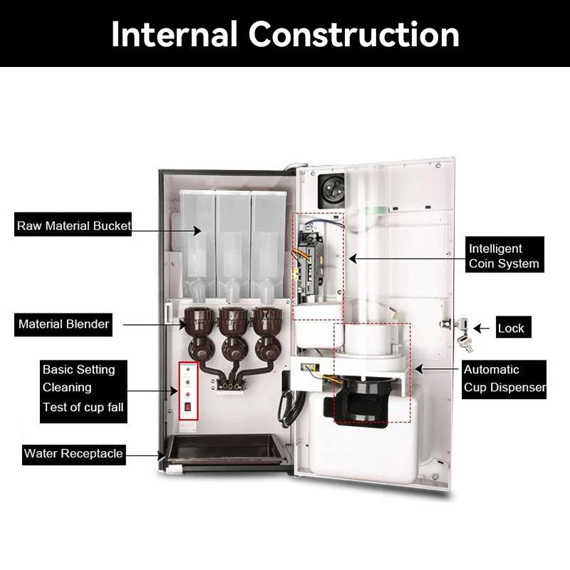 free spare parts cheap automatic 3 Selections Instant Drink coffee dispenser coin operated vending machine with cup dispenser