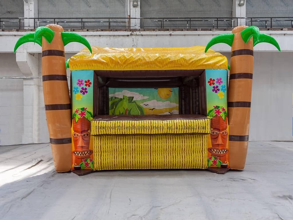 Outdoor opened inflatable Tiki bar with palm tree portable inflatable drinking bar serving bar for summer beach party