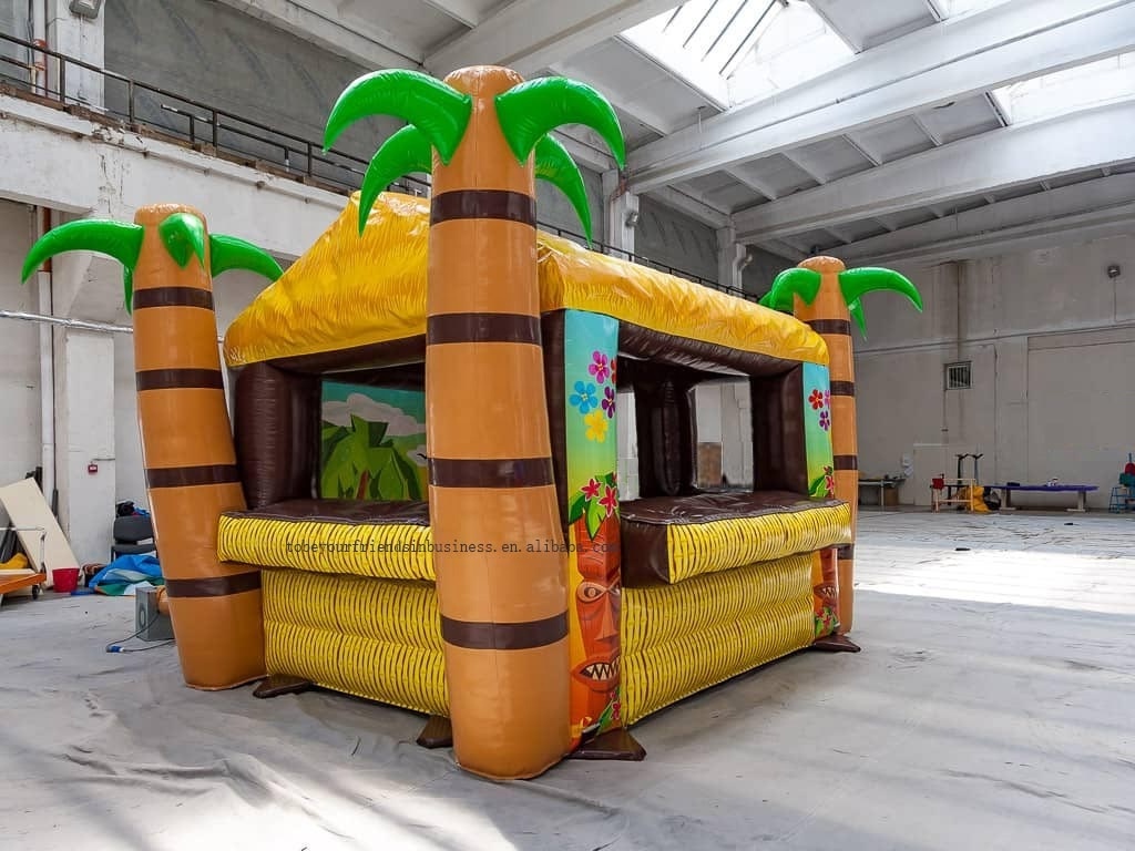 Outdoor opened inflatable Tiki bar with palm tree portable inflatable drinking bar serving bar for summer beach party