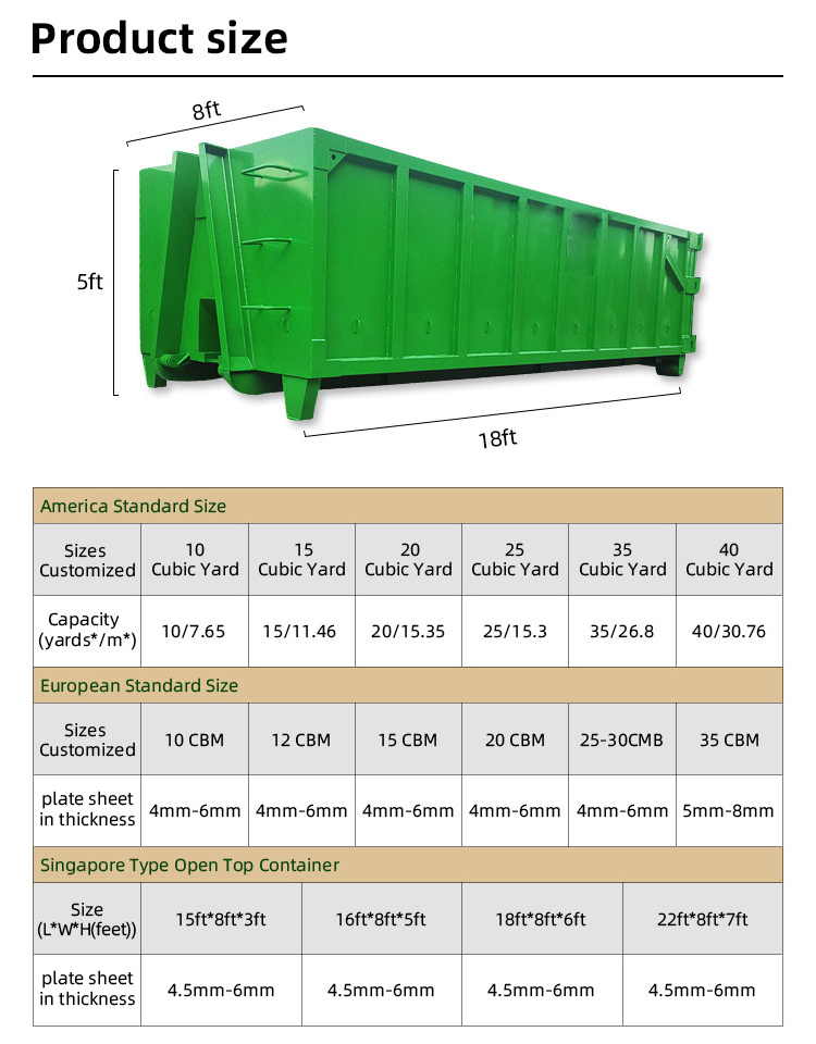 hook lift bin  in Waste management waste disposable refuse container and  customized roll off dumpster hook lift container