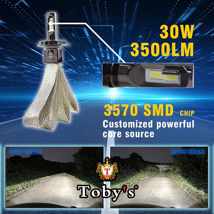 HOT SALE Fanless LED Headlight with Two Color White Color 6000K Golden Color 3000K H11 H8 H9 Fog Light LED Headlight Toby's LED