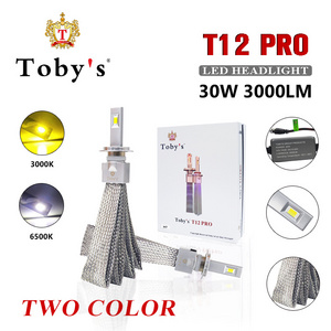 HOT SALE Fanless LED Headlight with Two Color White Color 6000K Golden Color 3000K H11 H8 H9 Fog Light LED Headlight Toby's LED