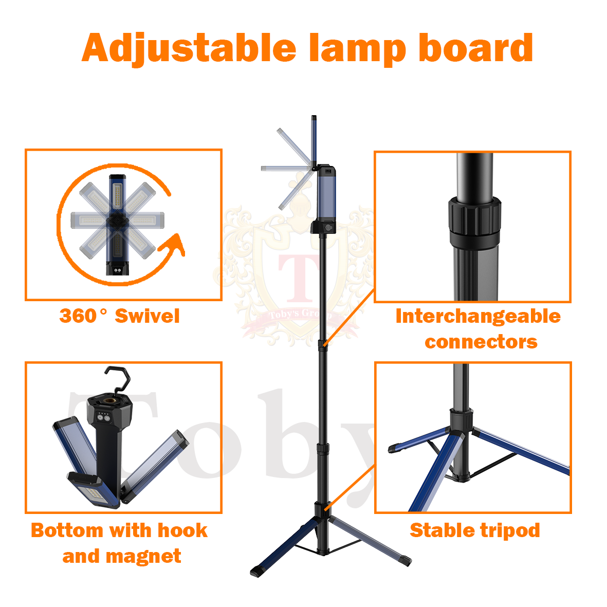 Portable Outdoor Led Corded camping light 3-Heads rechargeable Led Work Lights with Tripod Stand