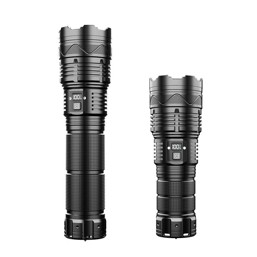 Tactical Flashlight with Shoulder Strap USB Rechargeable 50W LED 90000 Lumens Waterproof 5 Modes Super Bright Hiking Flashlight