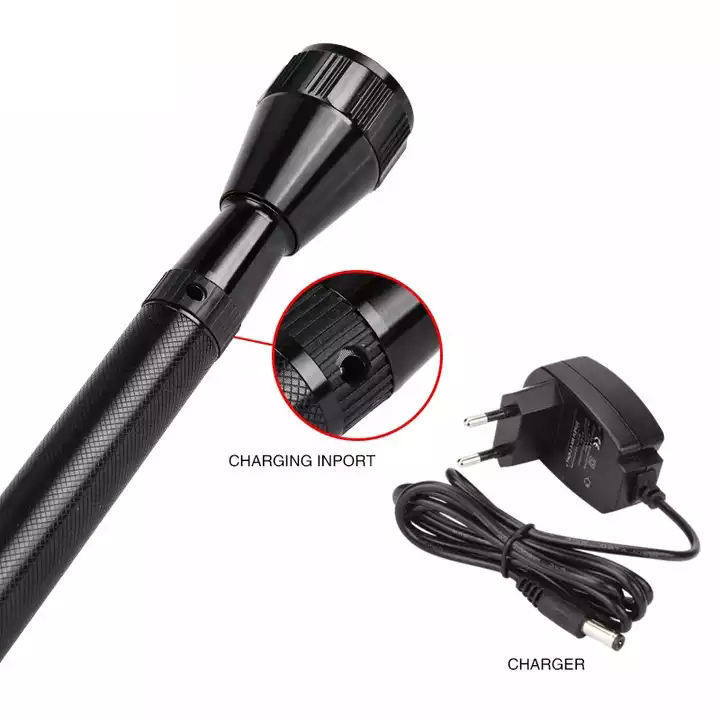 Dry Battery Emergency Flashlight Waterproof 3W Heavy-Duty Black 4-D Cell Rechargeable led Torch