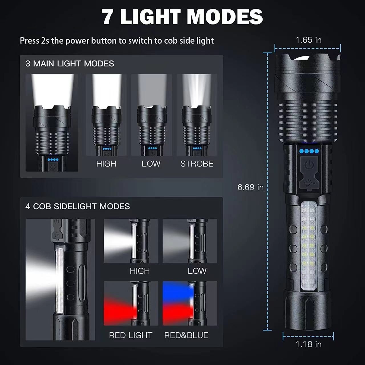 Super Bright 10000 high lumen ZOOM Flashlight powerfull Torch Light linterna USB-C Long Range XHP50 LED Flashlight Rechargeable