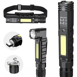 Multi-function led torch light 90 degree rotating flashlights rechargeable cob led diving Torch Headlight