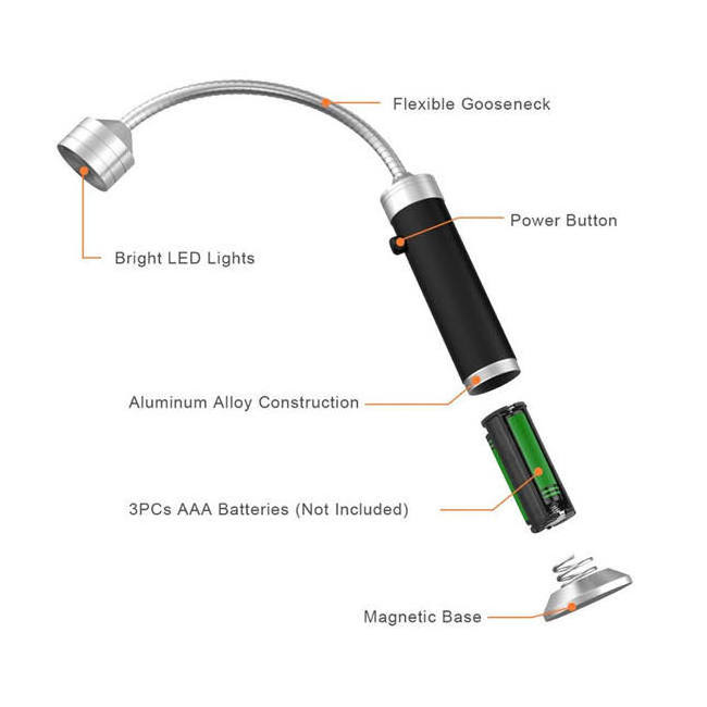 TOBY'S 2024 NEW AAA dry battery light Plastic magnetic flexible gooseneck magnetic base BBQ picnic camping light