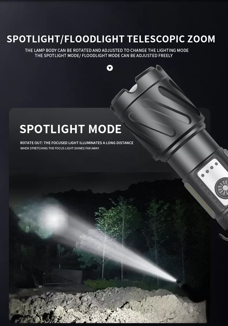 Night Flood Light Rechargeable Power Flashlight Portable Search Light Flashlights Camping Lantern