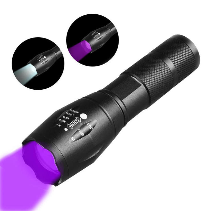 Toby's UV detection lighting dual high-light flashlight white violet two-color R2 adjustable focus purple light 395NM Flashlight