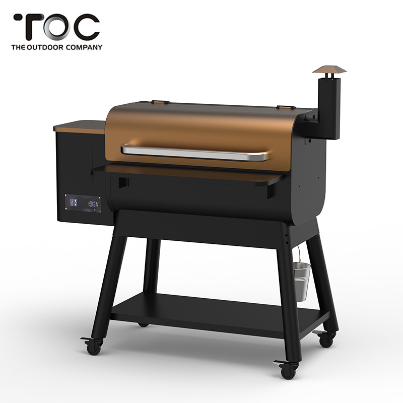 TOC Outdoor Stainless Steel Wood Trolley Pellet Barbecue Bbq Charcoal Grill Smoker Pellet Grills